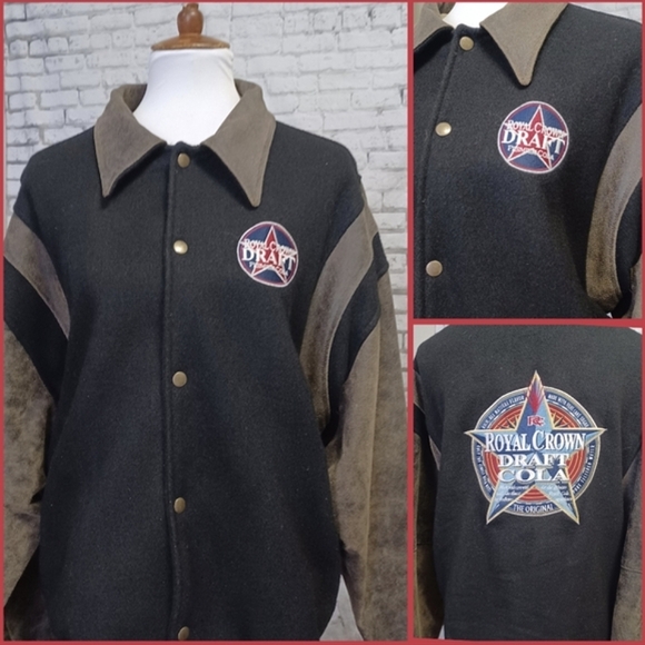 Vintage Royal Crown Cola Leather & Wool Varsity Jacket - Picture 1 of 7